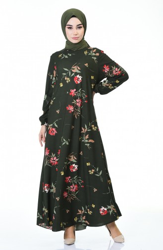 Sleeve Elastic Dress Khaki 0565-01