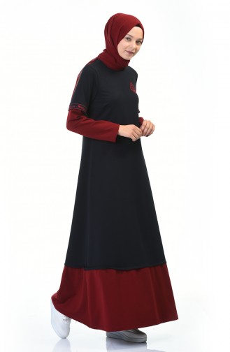 فستان رياضي مطرز كحلي وأحمر كلاريت 4066-07