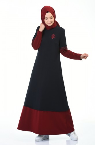 فستان رياضي مطرز كحلي وأحمر كلاريت 4066-07