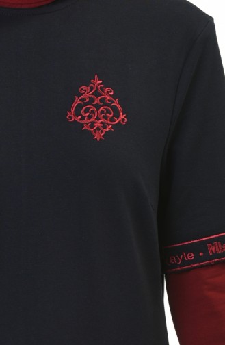 Embroidery Detailed Sport Dress Navy Blue Bordeaux 4066-07