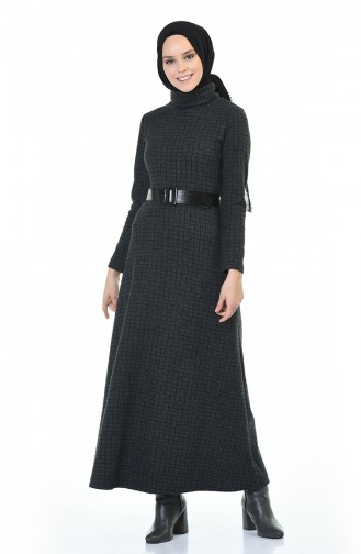 Turtleneck Belted Winter Dress Smoky 5488G-01