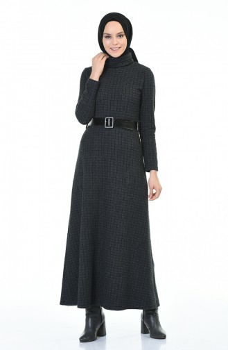 Turtleneck Belted Winter Dress Smoky 5488G-01