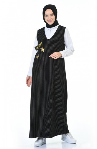 Striped Gilet Dress Black 0003-01