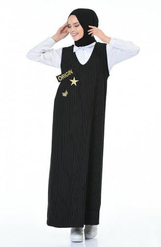 Striped Gilet Dress Black 0003-01