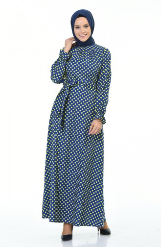 Puantiyeli Elbise 60056-01 Fıstık Yeşil Lacivert