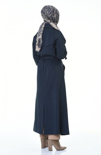 Buttoned Long Trench Coat Navy Blue 90004-01