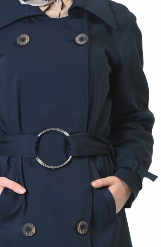Buttoned Long Trench Coat Navy Blue 90004-01