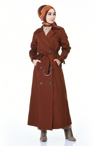 Buttoned Long Trench Coat Brown Tobacco 90004-02