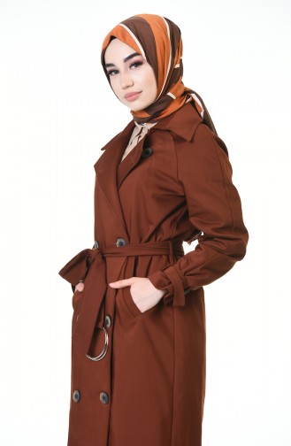 Buttoned Long Trench Coat Brown Tobacco 90004-02