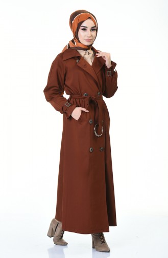 Buttoned Long Trench Coat Brown Tobacco 90004-02