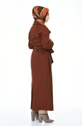 Buttoned Long Trench Coat Brown Tobacco 90004-02