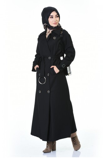 Buttoned Long Trench Coat Black 90004-03