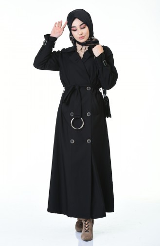 Buttoned Long Trench Coat Black 90004-03
