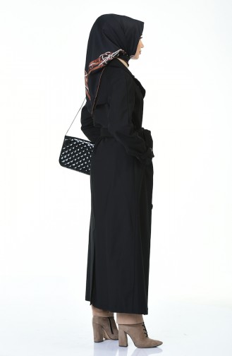 Buttoned Long Trench Coat Black 90004-03