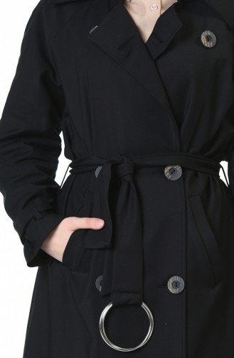 Buttoned Long Trench Coat Black 90004-03
