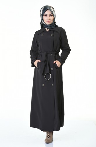 Buttoned Long Trench Coat Smoky 90004-04