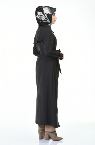 Buttoned Long Trench Coat Smoky 90004-04
