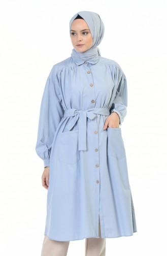 Shirred Belted Tunic Blue 5007-01