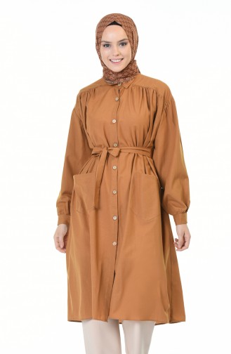 Shirred Belted Tunic Brown Tobacco 5007-02