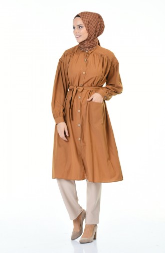 Shirred Belted Tunic Brown Tobacco 5007-02
