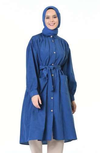 Shirred Belted Tunic Navy Blue 5007-03