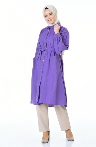 Shirred Belted Tunic Purple 5007-04