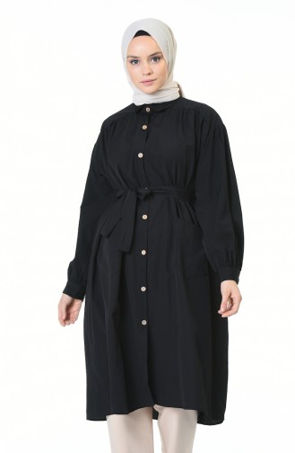 Shirred Belted Tunic Black 5007-06