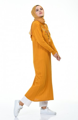 Embroidered Tricot Long Tunic Mustard 8019-03