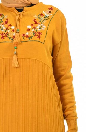 Embroidered Tricot Long Tunic Mustard 8019-03