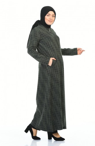 Big Size Zippered Winter Abaya Khaki 99220E-01