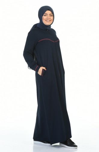 Abaya Sport à Fermeture Grande Taille 99228-02 Bleu Marine 99228-02