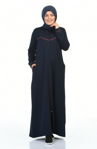 Abaya Sport à Fermeture Grande Taille 99228-02 Bleu Marine 99228-02