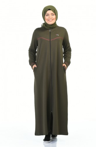 Big Size Zippered Sports Abaya Khaki 99228-03