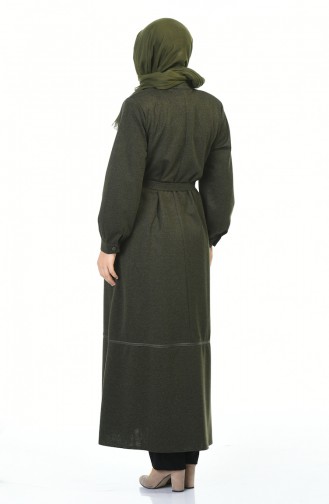 Abaya a Boutons et Ceinture Grande Taille 8219-01 Khaki 8219-01