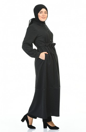 Big Size Buttoned Belted Abaya Black 8219-02