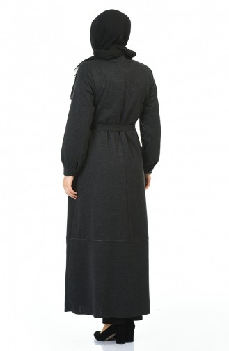 Abaya a Boutons et Ceinture Grande Taille 8219-02 Noir 8219-02