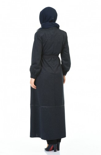 Big Size Buttoned Belted Abaya Navy blue 8219-03