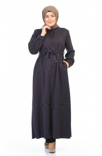 Big Size Buttoned Belted Abaya Purple 8219-04