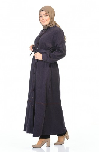 Big Size Buttoned Belted Abaya Purple 8219-04