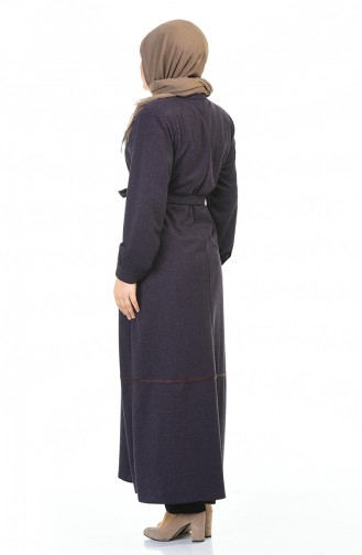 Big Size Buttoned Belted Abaya Purple 8219-04