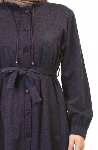 Big Size Buttoned Belted Abaya Purple 8219-04