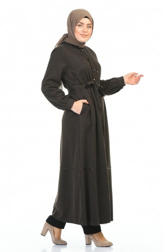 Grosse Grösse Geknöpftes Abaya mit Band 8219-05 Braun 8219-05