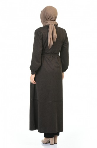 Grosse Grösse Geknöpftes Abaya mit Band 8219-05 Braun 8219-05