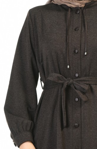 Big Size Buttoned Belted Abaya Brown 8219-05