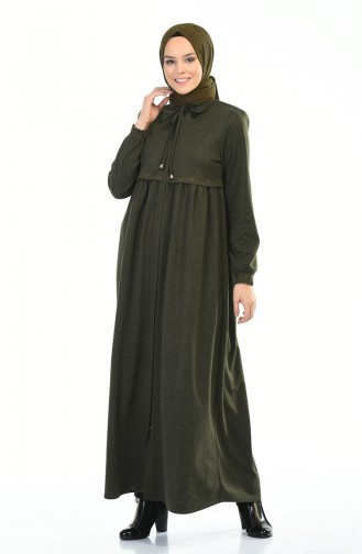 Winterliches Abaya mit Reissverschluss 8221-02 Khaki 8221-02