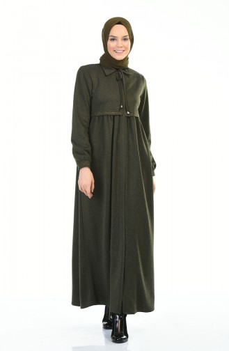 Winterliches Abaya mit Reissverschluss 8221-02 Khaki 8221-02