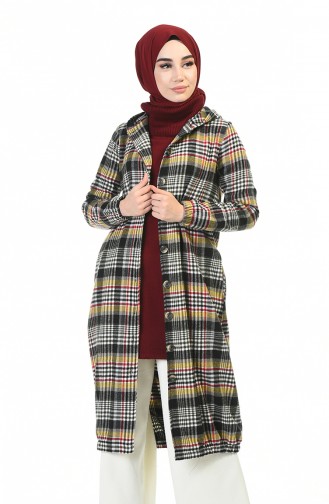 Hooded Plaid Cape Beige 5507-04