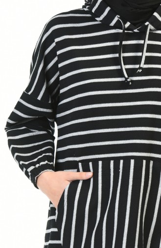 Çizgili Kapüşonlu Sweatshirt 9035-01 Siyah Gri