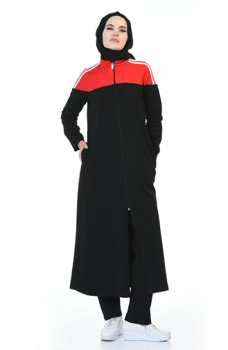 Tracksuit Zippered Long Jacket Set Black red 9117-02