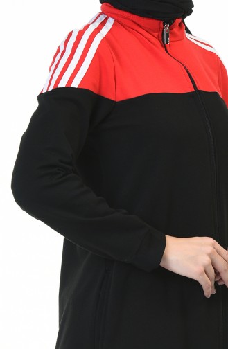 Tracksuit Zippered Long Jacket Set Black red 9117-02